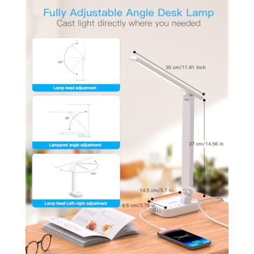 LED Desk Lamp with USB Ports and Power Strip for Home