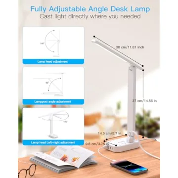 LED Desk Lamp with USB Ports and Power Strip for Home