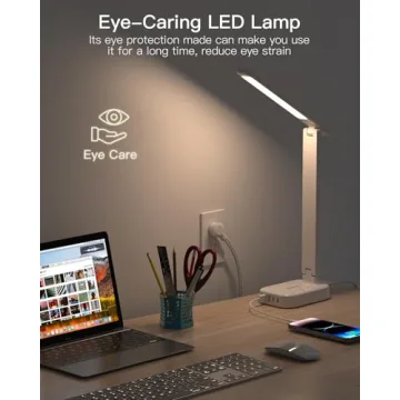 LED Desk Lamp with USB Ports and Power Strip for Home