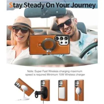 Bullroye for Samsung Galaxy S25 Ultra Case with Stand Magnetic, Compatible with MagSafe Ring Leather Case, with Camera Lens and Screen Protector, Protective Military Grade Shockproof, Brown