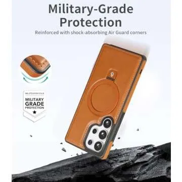 Bullroye for Samsung Galaxy S25 Ultra Case with Stand Magnetic, Compatible with MagSafe Ring Leather Case, with Camera Lens and Screen Protector, Protective Military Grade Shockproof, Brown