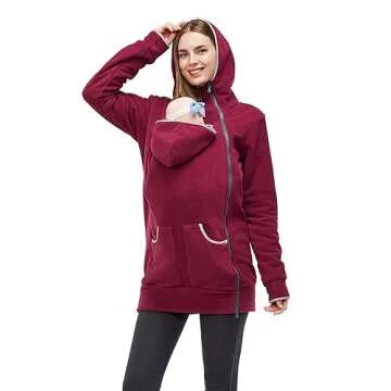 MaisMa Women's Fleece Zip Up Maternity Kangaroo Hoodie Sweatshirt Jacket - Cozy Warmth for Moms