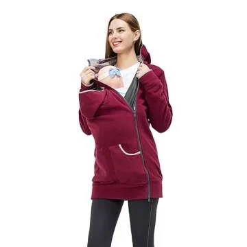 MaisMa Women's Fleece Zip Up Maternity Kangaroo Hoodie