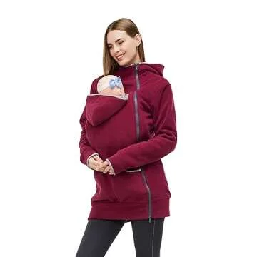 MaisMa Women's Fleece Zip Up Maternity Kangaroo Hoodie