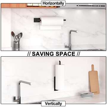 Under Cabinet Paper Towel Holder/Paper Towel Holder Wall Mount，Black Paper Roll Holder for Kitchen Self-Adhesive Under The Sink Towel Rack,Save Space Kitchen Roll Holders Under Cabinet