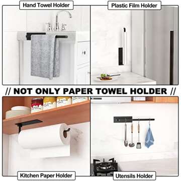 Under Cabinet Paper Towel Holder/Paper Towel Holder Wall Mount，Black Paper Roll Holder for Kitchen Self-Adhesive Under The Sink Towel Rack,Save Space Kitchen Roll Holders Under Cabinet