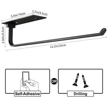 Under Cabinet Paper Towel Holder/Paper Towel Holder Wall Mount，Black Paper Roll Holder for Kitchen Self-Adhesive Under The Sink Towel Rack,Save Space Kitchen Roll Holders Under Cabinet