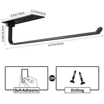 Under Cabinet Paper Towel Holder/Paper Towel Holder Wall Mount，Black Paper Roll Holder for Kitchen Self-Adhesive Under The Sink Towel Rack,Save Space Kitchen Roll Holders Under Cabinet