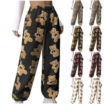 HGps8w Women's Cute Bear Plush Pajama Pants, Soft Fluffy Fleece Warm Pjs Bottoms Sleepwear Winter Co...