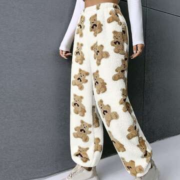 HGps8w Cute Bear Plush Pajama Pants for Women