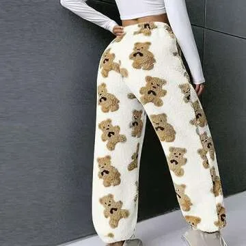 HGps8w Cute Bear Plush Pajama Pants for Women