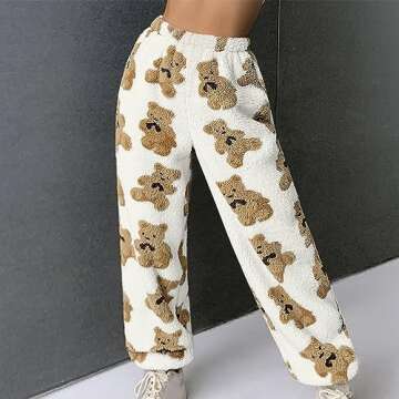HGps8w Cute Bear Plush Pajama Pants for Women