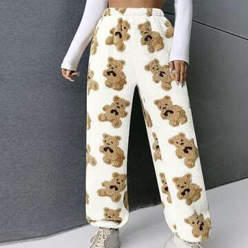 HGps8w Cute Bear Plush Pajama Pants for Women