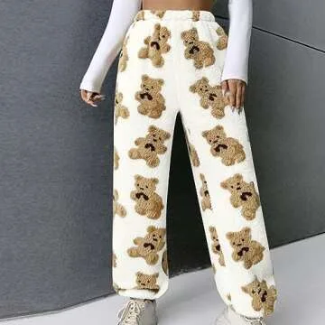 HGps8w Cute Bear Plush Pajama Pants for Women