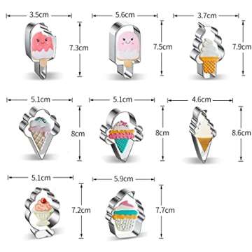 Ice Cream Cookie Cutters 8-Pc. Set, Ice Cream Cutters Stainless Steel Fondant Cutters, Popsicle, Hard and Soft Serve Ice Cream Cone (Cartoon Cookie Cutters Set)
