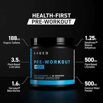 Kaged Pre-Kaged Sport Pre Workout Powder | Fruit Punch | Energy Supplement for Endurance | Cardio, Weightlifting Sports Drink | 20 Servings