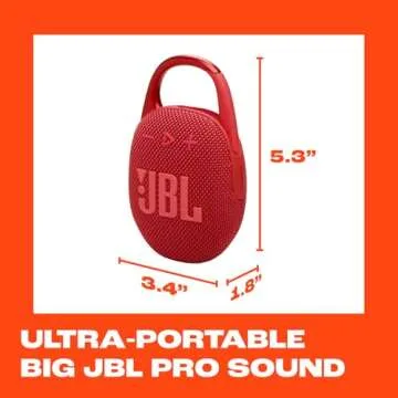 JBL Clip 5 - Ultra-Portable, Waterproof & Dustproof Bluetooth Speaker, Big Pro Sound with Punchy bass, Integrated Carabiner, Up to 12 Hours of Play, Made in Part with Recycled Materials (Red)