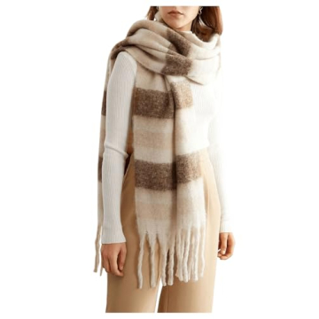 Floerns Women's Scarfs Winter Plaid Tassel Trim Soft Warm Blanket Scarves Shawl Wraps Khaki One-Size