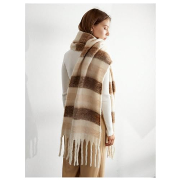 Floerns Women's Plaid Winter Scarf with Tassel Trim