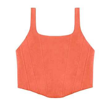 REORIA Women's Summer Sexy Square Neck Sleeveless Trendy Night Club Cropped Tank Top Cute Going Out Bustier Corset Crop Tops Neon Pink Large