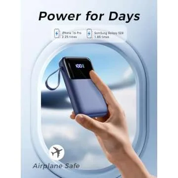 Portable Charger with Built in Cable, 15000mAh Power Bank, 22.5W Fast Charging, 6 Outputs, Slim Travel Essential Battery Pack with LED Display, Compatible with iPhone 16/15/14/13, Samsung, iPad Blue