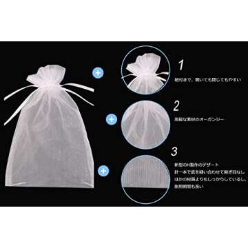 SumDirect White Sheer Organza Bags - 50Pcs 4x6 inches Organza Gift Bags with Drawstring, Organza Jewelry Pouches for Wedding Party Christmas Favor