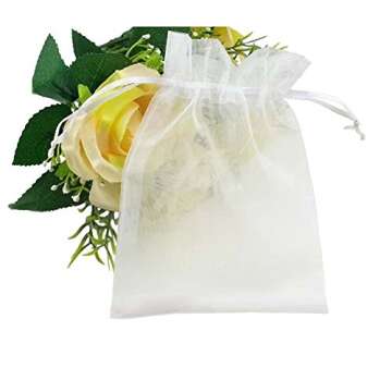 SumDirect White Sheer Organza Bags - 50Pcs 4x6 inches Organza Gift Bags with Drawstring, Organza Jewelry Pouches for Wedding Party Christmas Favor