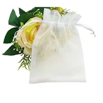SumDirect White Sheer Organza Bags - 50Pcs 4x6 inches Organza Gift Bags with Drawstring, Organza Jewelry Pouches for Wedding Party Christmas Favor