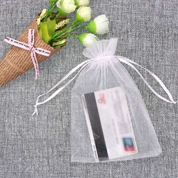 SumDirect White Sheer Organza Bags - 50Pcs 4x6 inches Organza Gift Bags with Drawstring, Organza Jewelry Pouches for Wedding Party Christmas Favor