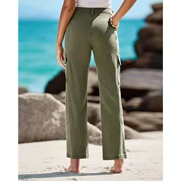 GRAPENT Women Pants Trendy Pants Womens Summer Clothes True Classic Chino Pants Women Trousers Camo Cargo Pants Color Army Green Size 6