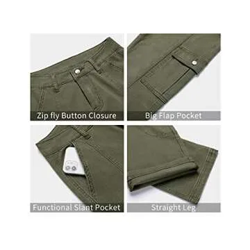 GRAPENT Women Pants Trendy Pants Womens Summer Clothes True Classic Chino Pants Women Trousers Camo Cargo Pants Color Army Green Size 6