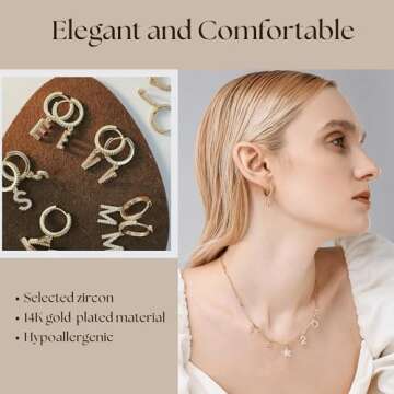 SANNYRA Initial A Hoop Earrings for Women, 14k Gold Plated CZ Letter Hypoallergenic Stud Earring, Tr...