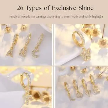 SANNYRA Initial A Hoop Earrings for Women, 14k Gold Plated CZ Letter Hypoallergenic Stud Earring, Trendy Jewelry Valentine's Day Gifts for Her