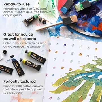 ARTEZA Stretched Canvas, 24 x 30 Inches, Pack of 6, Blank White Large Canvas for Painting for Acrylic, Oil and Gouache Paints