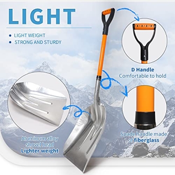 VNIMTI 45 Inch Aluminum Snow Shovel with D Handle