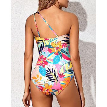 Holipick One Shoulder One Piece Swimsuit for Women Tummy Control Bathing Suits Modest Full Coverage Keyhole Swimwear