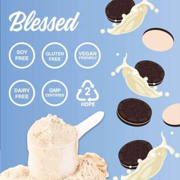 Blessed Vegan Protein Powder - Plant Based Protein Powder Meal Replacement Protein Shake, 23g of Pea Protein Powder, Dairy Free, Gluten Free, Soy Free, No Sugar Added, 30 Servings (Cookies & Cream)