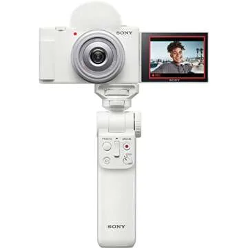 Sony ZV-1F Vlog Camera for Content Creators and Vloggers White Bundle with Lexar 64GB High-Performance 800x UHS-I SDHC Memory Card + Camera Case + 1400 mAh Battery Pack