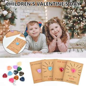 24 Pack Gem Valentines Cards Valentines Day Gifts for Kids Cards with Heart-Shape Plastic Crystal St...