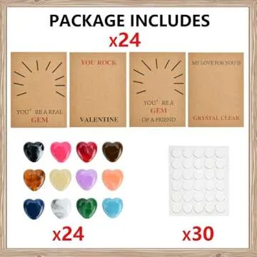 24 Pack Gem Valentines Cards Valentines Day Gifts for Kids Cards with Heart-Shape Plastic Crystal Stone Funny Valentine Exchange Card Gift for Boys Girls Toddlers Class Classroom School Party Favor
