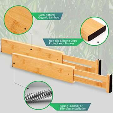 Adjustable Bamboo Kitchen Drawer Dividers - 4 Pack