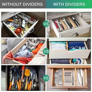 Adjustable Bamboo Kitchen Drawer Dividers - 4 Pack