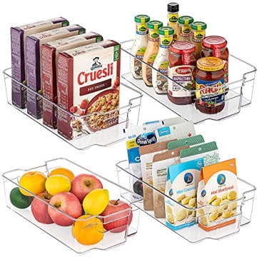 Vtopmart 4 Pack Large Clear Plastic Fridge Organizer Bins - BPA Free, Easy Access