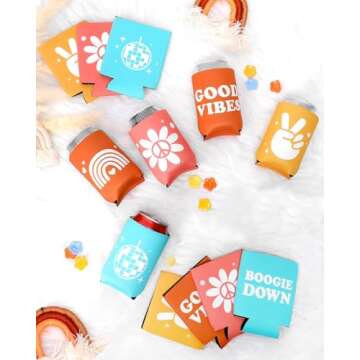 12-Pack Retro Bachelorette Party Can Cooler 70s Theme Beverage Sleeves Favor for Disco Bridal Shower...