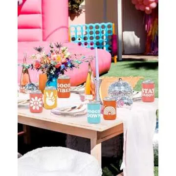 12-Pack Retro Bachelorette Party Can Cooler 70s Theme Beverage Sleeves Favor for Disco Bridal Shower Party Supplies Hippies Groovy Party Decorations