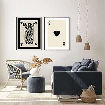 Trendy Retro Wall Art Set Of 2, Retro Trendy Aesthetic Print, Black Ace Card Poster Aesthetic Art , ...