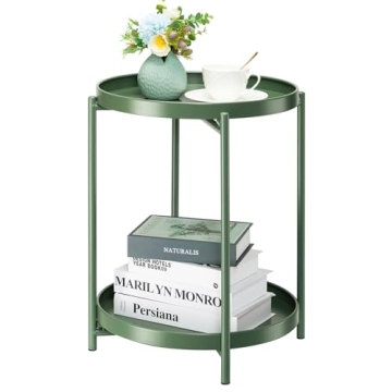 danpinera 2 Tier Metal Side Table with Removable Tray, End Table Outdoor Side Table Small Accent Tab...