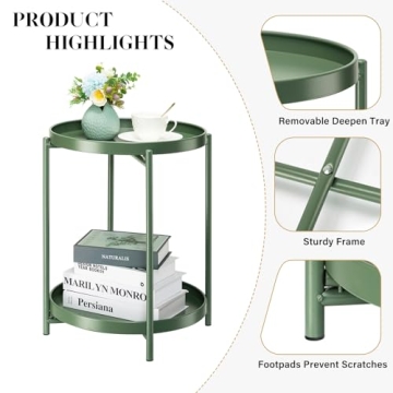 Danpinera 2 Tier Metal Side Table with Removable Tray