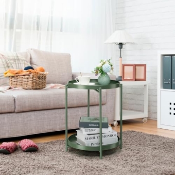 Danpinera 2 Tier Metal Side Table with Removable Tray