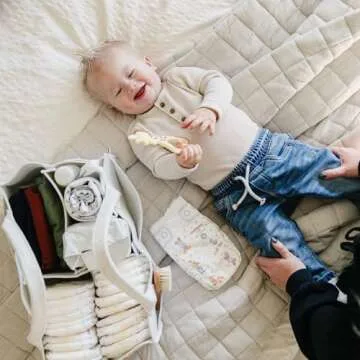 PUTSKA Baby Diaper Caddy Organizer - Nursery Storage Basket for Diaper Station, Baby Basket Shower Gift List and Registry Must-Have, Newborn Essentials, Nursery Decor for Boy or Girl - White, Regular